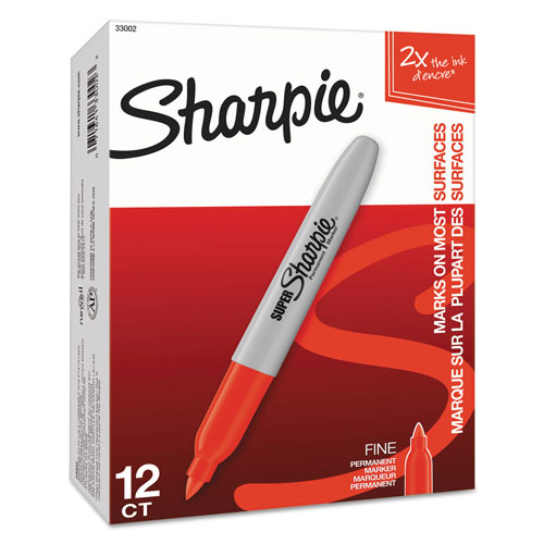 Sharpie® Super Permanent Marker, Fine Bullet Tip, Red, Dozen