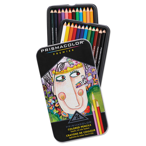 Prismacolor Premier Colored Pencil, 3 mm, 2B (#1), Assorted Lead/Barrel Colors, 24/Pack
