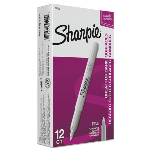 Sharpie® Metallic Fine Point Permanent Markers, Bullet Tip, Silver, Dozen