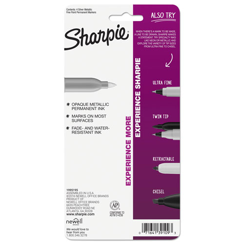 Sharpie Metallic Fine Point Permanent Marker, Silver - 4 pack