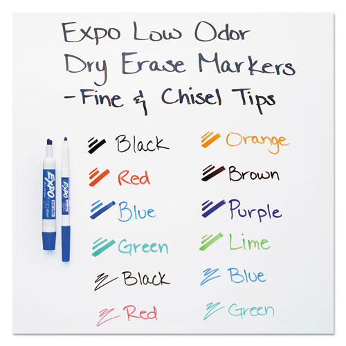 Expo® Low-Odor Dry Erase Marker, Eraser & Cleaner Kit, Assorted Tips, Assorted Colors, 12/Set