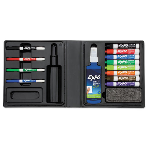 Expo® Low-Odor Dry Erase Marker, Eraser & Cleaner Kit, Assorted Tips, Assorted Colors, 12/Set