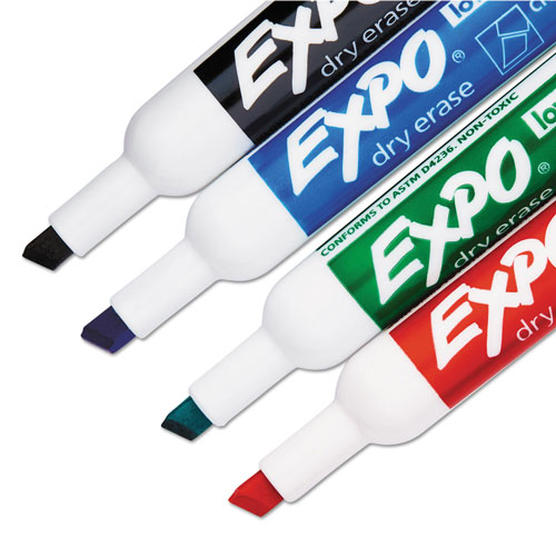 Expo® Low-Odor Dry-Erase Marker, Broad Chisel Tip, Assorted Colors, 4/Set