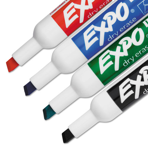 Expo® Low-Odor Dry Erase Marker Starter Set, Broad Chisel Tip, Assorted Colors, 4/Set