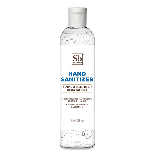 Soapbox Hand Sanitizer, 8 oz Bottle with Dispensing Cap, Unscented, 24/Carton