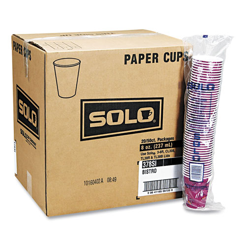 Solo Bistro Design Hot Drink Cups, Paper, 10oz, 1000/Carton