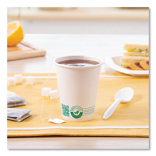 Solo Compostable Paper Hot Cups, ProPlanet Seal, 8 oz, White/Green, 50/Pack