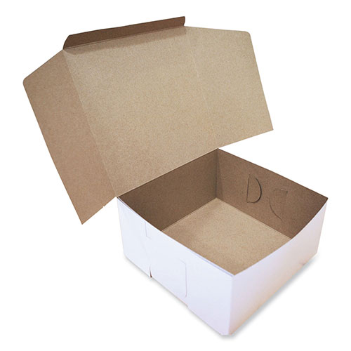 SCT White One-Piece Non-Window Bakery Boxes, Standard, 10 x 10 x 5, White/Kraft, Paper, 100/Bundle