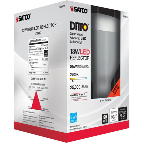 Satco Bulb, Led, 13W, E26, 2700K, 5-1/10"X6-4/5"X5-1/10" , White