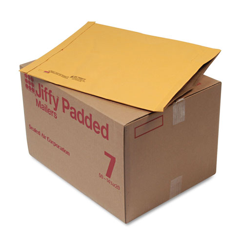 Sealed Air Jiffy Padded Mailer, #7, Paper Lining, Fold Flap Closure, 14.25 x 20, Natural Kraft, 50/Carton