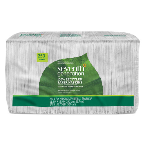 Seventh Generation 100% Recycled Napkins, 1-Ply, 11 1/2 x 12 1/2, White, 250 per Pack