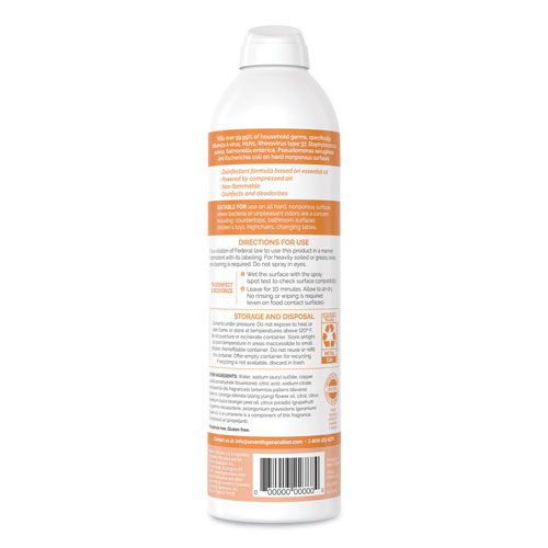 Seventh Generation Disinfectant Sprays, Fresh Citrus & Thyme Scent, 13.9 oz Spray Bottle, 8 Bottles per Case