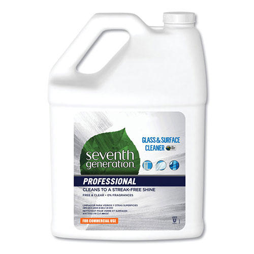 Seventh Generation Professional Glass and Surface Cleaner, Free & Clear Unscented, 1 gal Bottle, 2 Bottles per Case