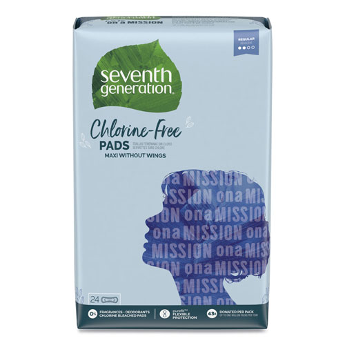 Seventh Generation Chlorine-Free Maxi Pads, Regular, 24/Pack, 6 Packs/Carton