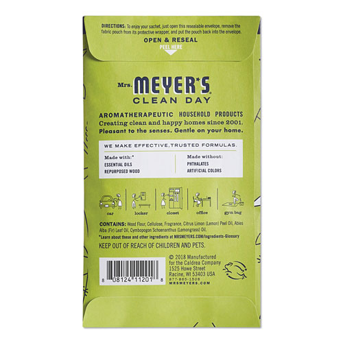 Mrs. Meyer's® Clean Day Scent Sachets, Lemon Verbena, 0.05 lbs Sachet, 18/Carton