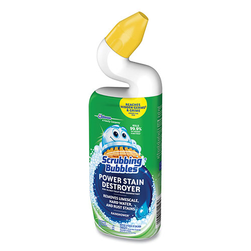 Scrubbing Bubbles Power Stain Destroyer Toilet Bowl Disinfectant, Rainshower Scent, 24 oz Bottle, 6/Carton