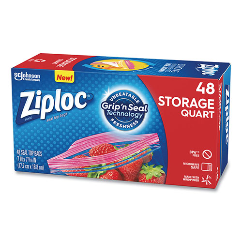 Ziploc® Double Zipper Storage Bags, 1 qt, 1.75 mil, 9.63