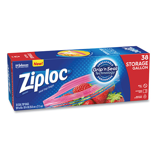 Ziploc® Double Zipper Storage Bags, 1 gal, 1.75 mil, 10.56" x 10.75", Clear, 342/Carton