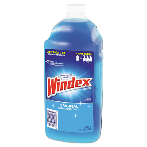 Windex Glass Cleaner with Ammonia-D, 67.6oz Refill, Unscented, 6/Carton