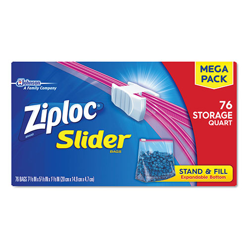 Ziploc® Slider Storage Bags, 1 qt, 5.88" x 7.88", Clear, 9/Carton
