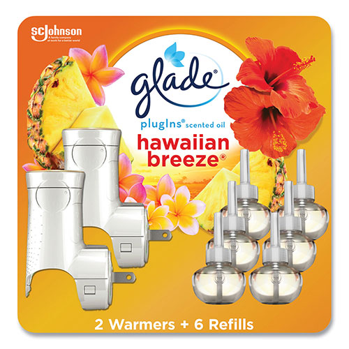 Glade Plugin Scented Oil, Hawaiian Breeze, 0.67 oz, 2 Warmers and 6 Refills/Pack