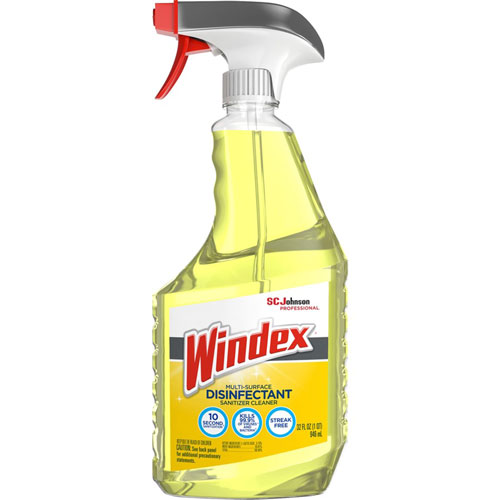 Windex Multisurface Disinfectant Spray, Spray, 32 fl oz (1 quart), 8/Carton, Yellow