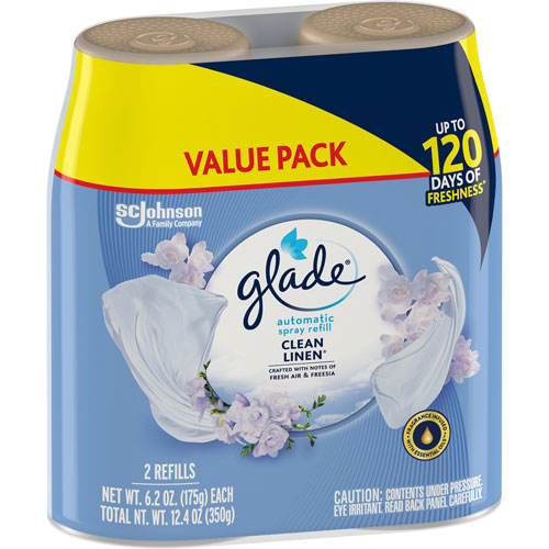 Glade Automatic Spray Refill Value Pack - 12.4 fl oz (0.4 quart) - Clean Linen - 60 Day - 6 / Carton - Long Lasting, Phthalate-free, Paraben-free, Formaldehyde-free, Nitro Musk Free