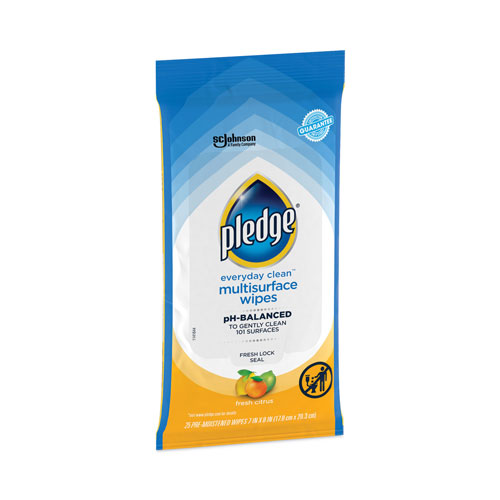 Pledge Multi-Surface Cleaner Wet Wipes, Cloth, 7 x 10, Fresh Citrus, 25/Pack