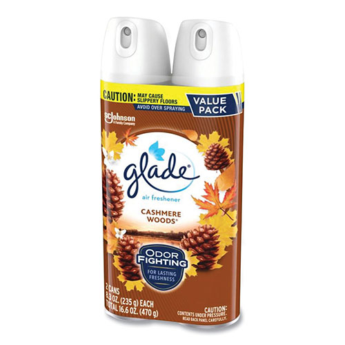 Glade Air Freshener, Cashmere Woods, 8.3 oz Aerosol Spray, 3/Carton