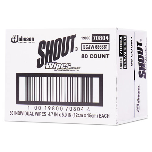 Shout Wipe & Go Instant Stain Remover, 4.7 x 5.9, 80 Packets/Carton
