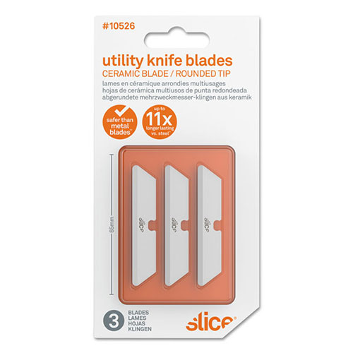 slice® Safety Utility Knife Blades, Rounded Tip, Ceramic Zirconium Oxide, 3/Pack