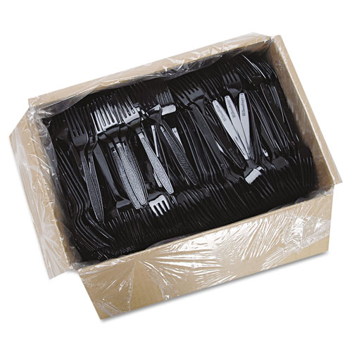 Solo Guildware Heavyweight Plastic Forks, Black, 1000/Carton
