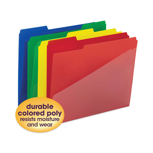 Smead Poly Colored File Folders With Slash Pocket, 1/3-Cut Tabs: Assorted, Letter Size, 0.75
