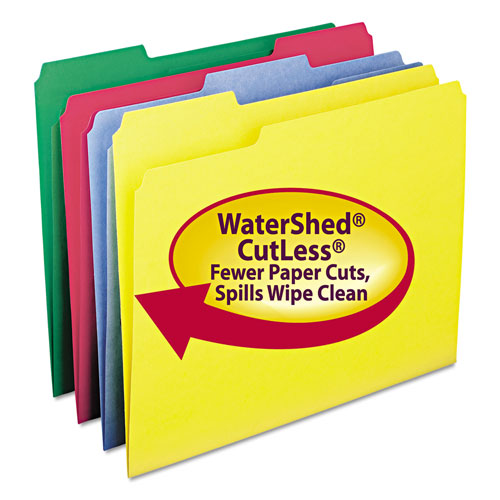 Smead WaterShed/CutLess File Folders, 1/3-Cut Tabs, Letter Size, Assorted, 100/Box