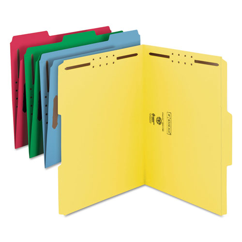 Smead Top Tab Colored 2-Fastener Folders, 1/3-Cut Tabs, Letter Size, Assorted, 50/Box