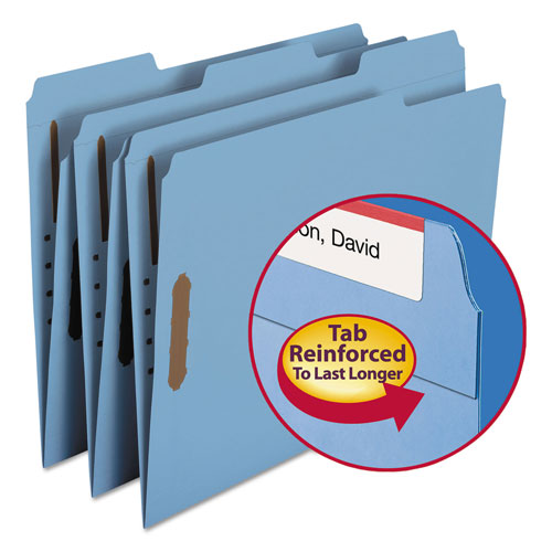 Smead Top Tab Colored 2-Fastener Folders, 1/3-Cut Tabs, Letter Size, Blue, 50/Box