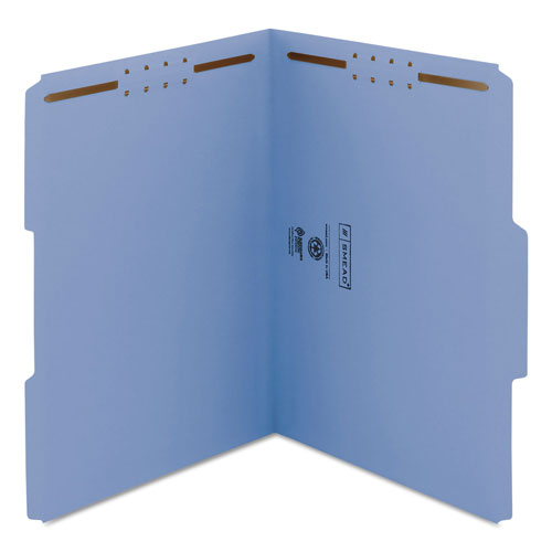 Smead Top Tab Colored 2-Fastener Folders, 1/3-Cut Tabs, Letter Size, Blue, 50/Box