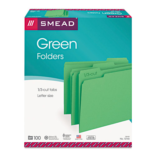 Smead Colored File Folders, 1/3-Cut Tabs, Letter Size, Green, 100/Box