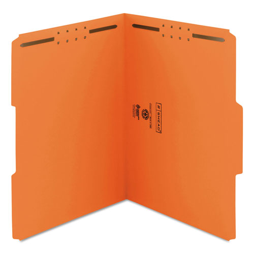 Smead Top Tab Colored 2-Fastener Folders, 1/3-Cut Tabs, Letter Size, Orange, 50/Box