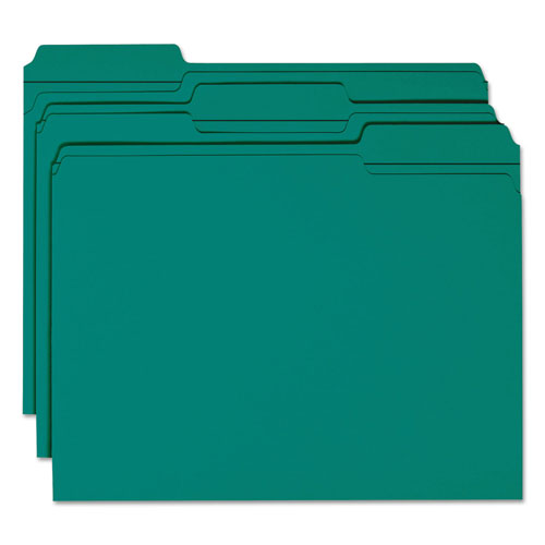 Smead Reinforced Top Tab Colored File Folders, 1/3-Cut Tabs, Letter Size, Teal, 100/Box