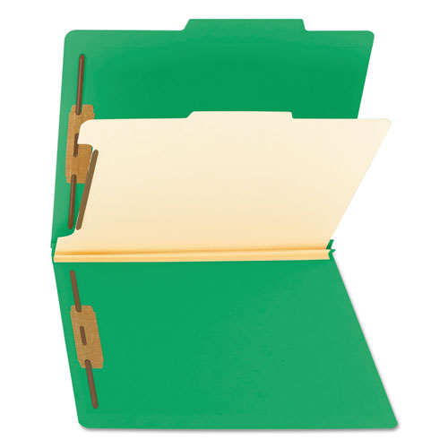 Smead Colored Top Tab Classification Folders, 1 Divider, Letter Size, Green, 10/Box