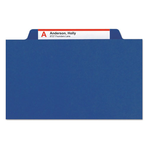 Smead Four-Section Pressboard Top Tab Classification Folders with SafeSHIELD Fasteners, 1 Divider, Letter Size, Dark Blue, 10/Box