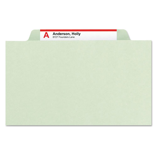 Smead Pressboard Classification Folders with SafeSHIELD Coated Fasteners, 2/5 Cut, 1 Divider, Letter Size, Gray-Green, 10/Box