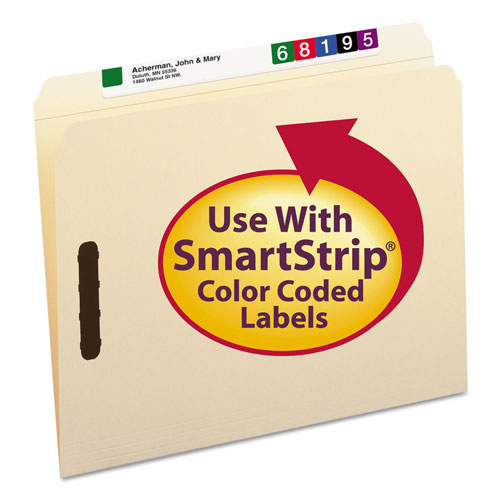 Smead Top Tab 2-Fastener Folders, Straight Tab, Letter Size, 11 pt. Manila, 50/Box