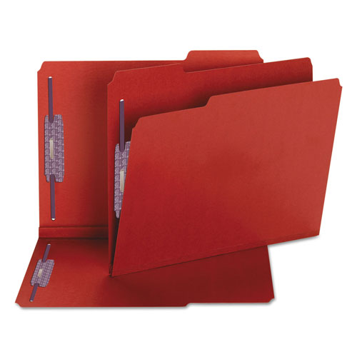 Smead Colored Pressboard Folders with Two SafeSHIELD Coated Fasteners, 1/3-Cut Tabs, Letter Size, Bright Red, 25/Box