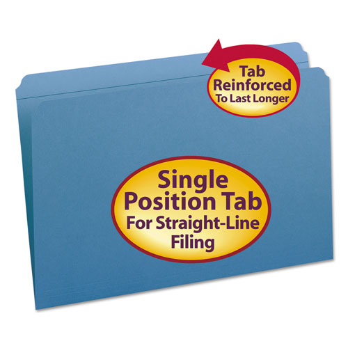 Smead Reinforced Top Tab Colored File Folders, Straight Tab, Legal Size, Blue, 100/Box