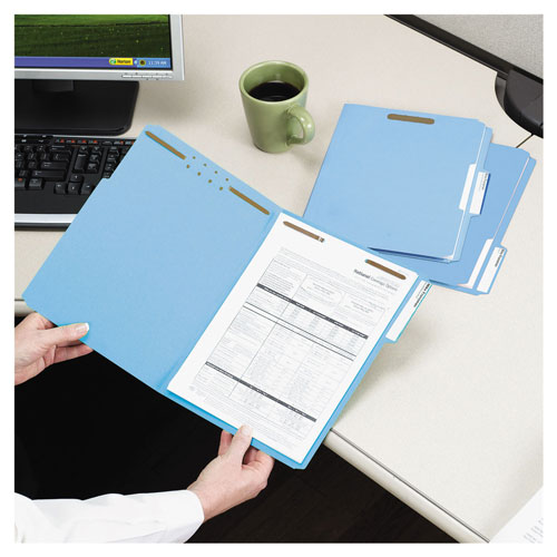 Smead Top Tab Colored 2-Fastener Folders, 1/3-Cut Tabs, Legal Size, Blue, 50/Box