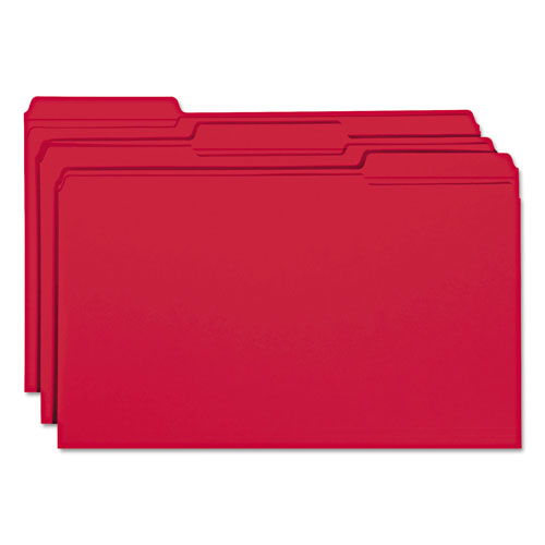 Smead Reinforced Top Tab Colored File Folders, 1/3-Cut Tabs, Legal Size, Red, 100/Box