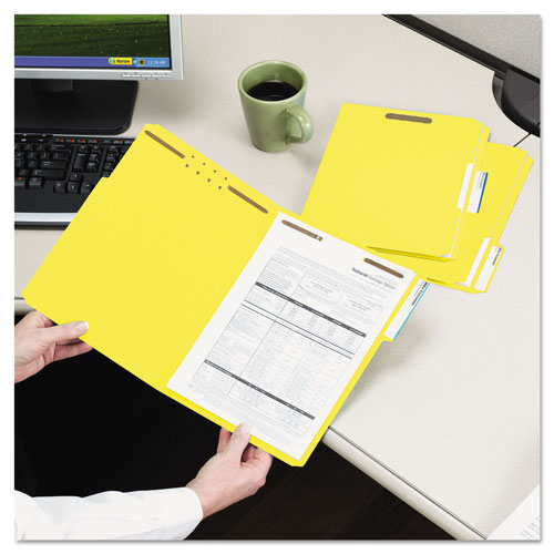 Smead Top Tab Colored 2-Fastener Folders, 1/3-Cut Tabs, Legal Size, Yellow, 50/Box