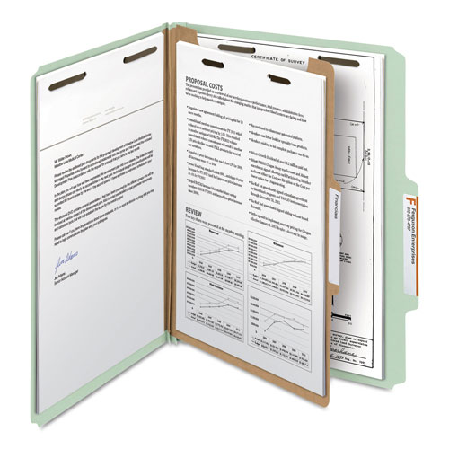 Smead 100% Recycled Pressboard Classification Folders, 3 Dividers, Legal Size, Gray-Green, 10/Box